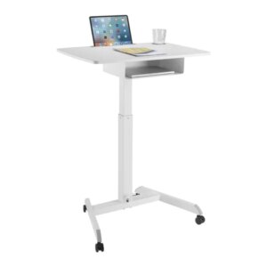 Állítható magasságú laptopasztal fiókkal, fehér, 75–113 cm