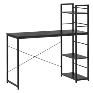 Fekete polcos íróasztal, fémvázzal, 120 × 48 × 122 cm