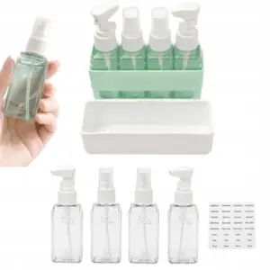 Utazó kozmetikai flakonkészlet, 4 × 50 ml, rendszerezővel és címkékkel
