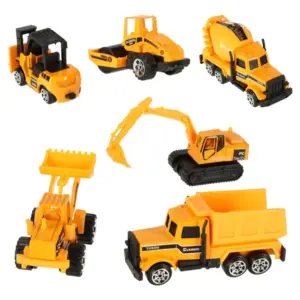 Építőipari játékjárműkészlet, 6 darabos, 1:64, mozgatható elemekkel