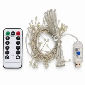 100 LED-es fényfüzér, 3 m, hidegfehér, USB, 8 mód, távirányítóval