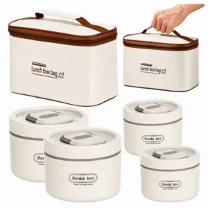 4 darabos ételtároló készlet hőszigetelt táskával, 2 × 500 és 2 × 300 ml