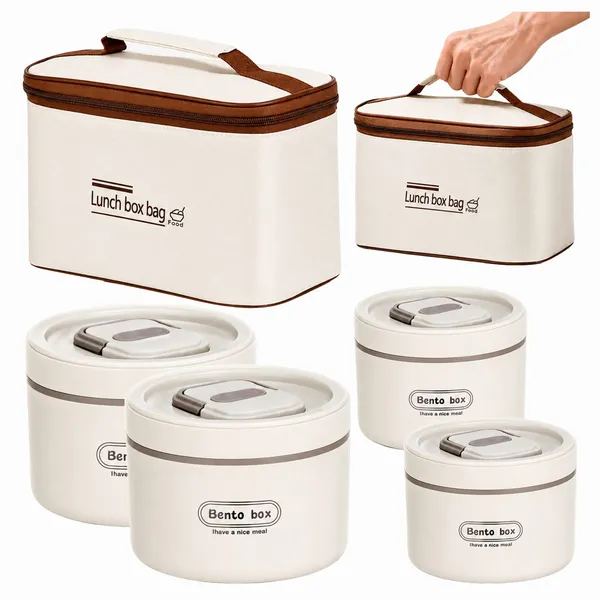 4 darabos ételtároló készlet hőszigetelt táskával, 2 × 500 és 2 × 300 ml
