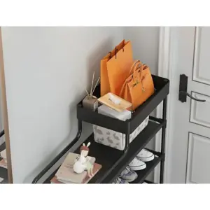 5 szintes fekete cipőtartó állvány fémvázzal, 59 × 22 × 82 cm