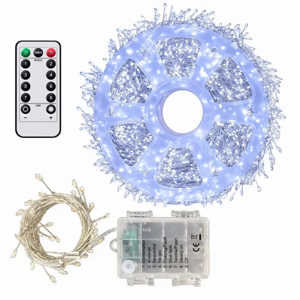 50 LED-es fényfüzér, 1,5 m, hidegfehér, 8 mód, távirányítóval