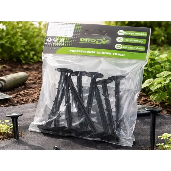 Agrotextil rögzítő tüske, 11 cm, fekete műanyag, 10 db