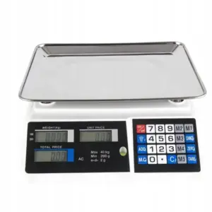 Akkumulátoros elektronikus árszorzós mérleg, 40 kg, 2 g osztásérték