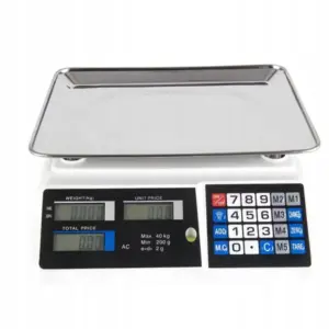 Akkumulátoros elektronikus árszorzós mérleg, 40 kg, 2 g osztásérték