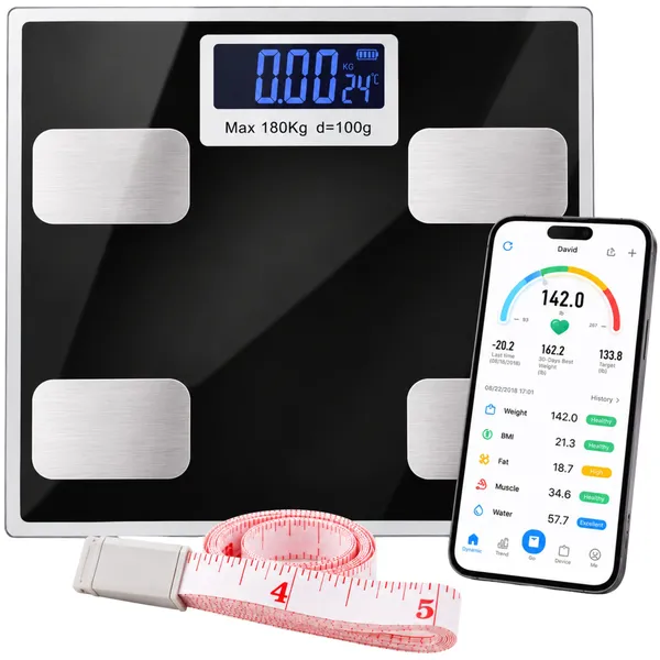 Bluetooth testösszetétel-elemző személymérleg, 180 kg, alkalmazással