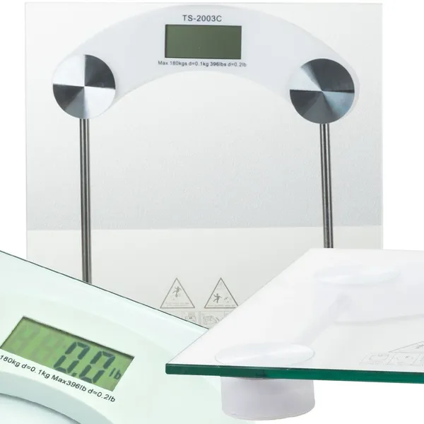 Digitális fürdőszobai mérleg, 180 kg, átlátszó edzett üveg, LCD-kijelző