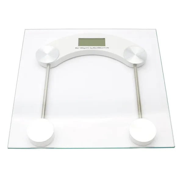 Digitális fürdőszobai mérleg, 180 kg, átlátszó edzett üveg, LCD-kijelző