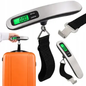 Digitális kézi poggyászmérleg LCD-kijelzővel, 50 kg, ezüst-fekete
