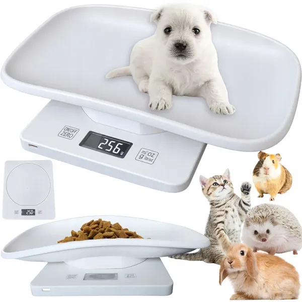 Digitális kisállatmérleg LCD-kijelzővel, 10 kg, 1 g pontosság, fehér