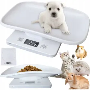 Digitális kisállatmérleg LCD-kijelzővel, 10 kg, 1 g pontosság, fehér