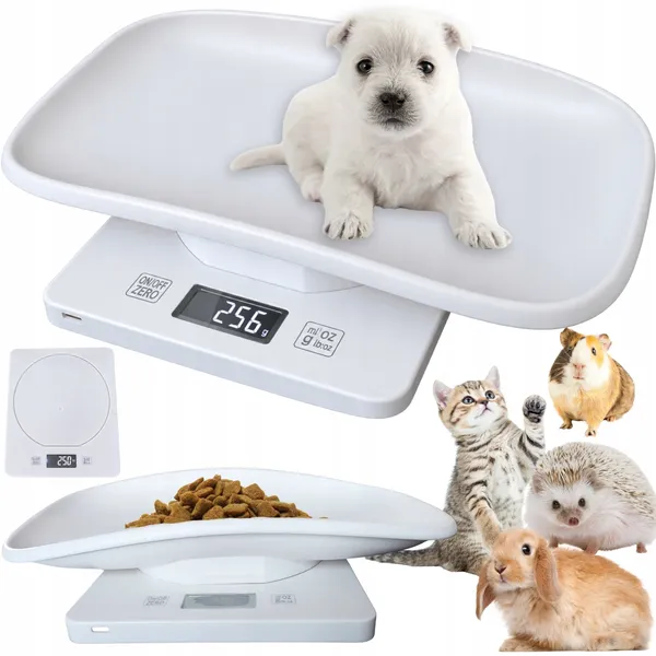 Digitális kisállatmérleg LCD-kijelzővel, 10 kg, 1 g pontosság, fehér