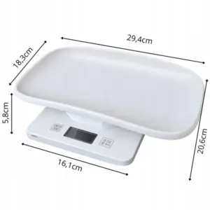Digitális kisállatmérleg LCD-kijelzővel, 10 kg, 1 g pontosság, fehér