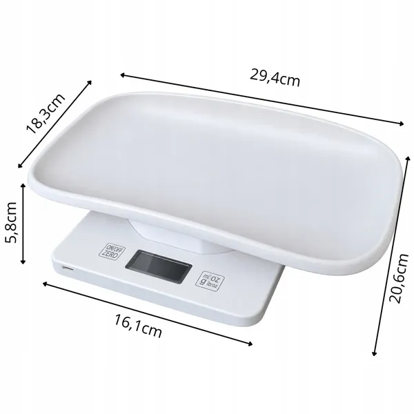 Digitális kisállatmérleg LCD-kijelzővel, 10 kg, 1 g pontosság, fehér