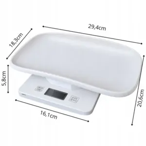 Digitális kisállatmérleg LCD-kijelzővel, 10 kg, 1 g pontosság, fehér
