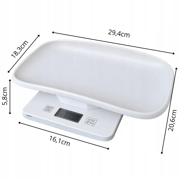 Digitális kisállatmérleg LCD-kijelzővel, 10 kg, 1 g pontosság, fehér