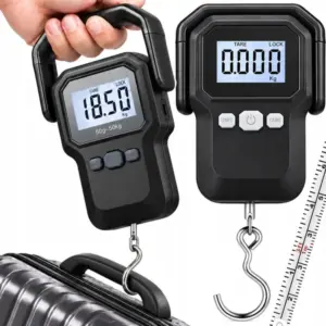 Digitális poggyász- és horgászmérleg, 50 kg, 10 g, LCD, 160 cm mérőszalag
