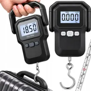 Digitális poggyász- és horgászmérleg, 50 kg, 10 g, LCD, 160 cm mérőszalag