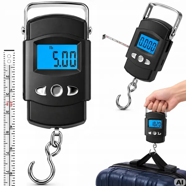 Digitális poggyász- és horgászmérleg, 50 kg, 100 cm-es mérőszalaggal