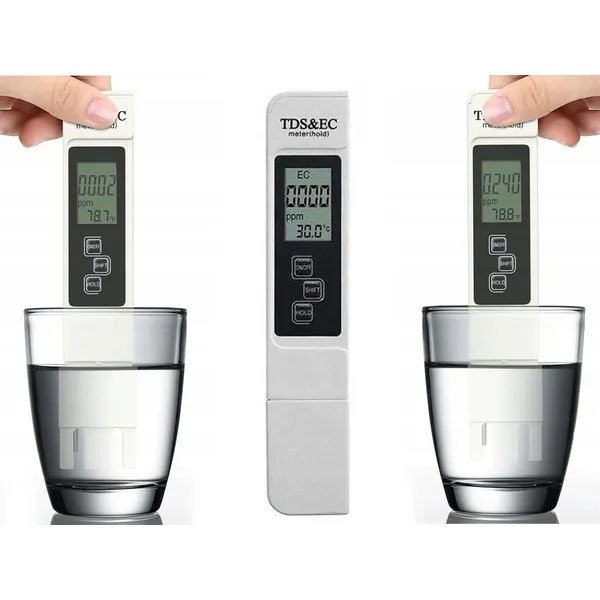Digitális TDS/EC vízminőségmérő hőmérővel, 0–9999 ppm