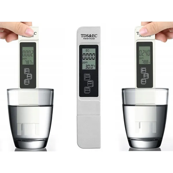 Digitális TDS/EC vízminőségmérő hőmérővel, 0–9999 ppm