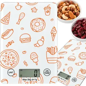 Digitális üveg konyhai mérleg, 5 kg, 1 g, érintővezérlés, tárázás