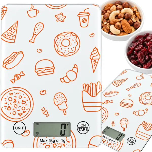 Digitális üveg konyhai mérleg, 5 kg, 1 g, érintővezérlés, tárázás
