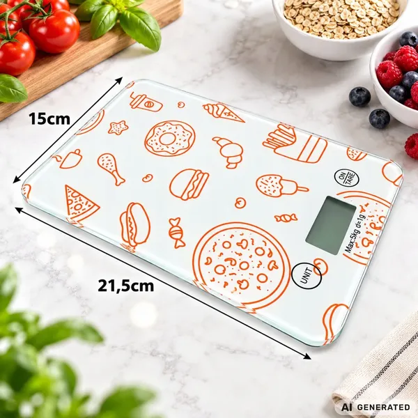Digitális üveg konyhai mérleg, 5 kg, 1 g, érintővezérlés, tárázás
