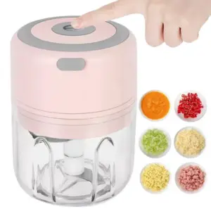 Elektromos zöldségaprító, USB-töltésű, 250 ml, 3 pengével, fehér