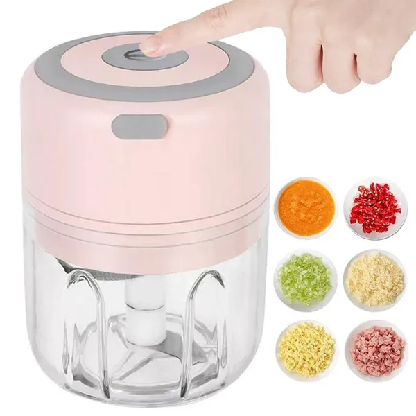 Elektromos zöldségaprító, USB-töltésű, 250 ml, 3 pengével, fehér