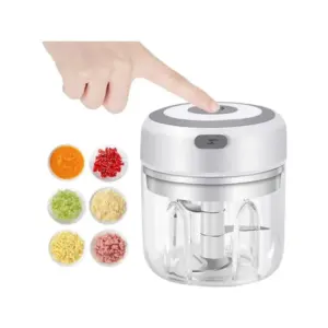 Elektromos zöldségaprító, USB-töltésű, 250 ml, 3 pengével, fehér