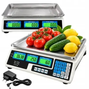 Elektronikus bolti mérleg árkalkulátorral, 40 kg, 2 g, akkumulátoros