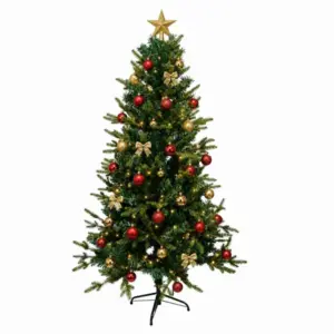 Élethű zöld lucfenyő műfenyő, 220 cm, 1200 ág, PE, fém talppal