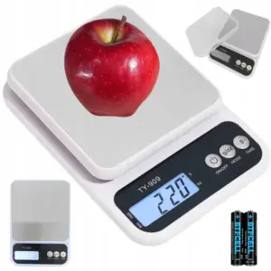 Fehér digitális konyhai mérleg tállal, 5 kg, 1 g, tára funkcióval