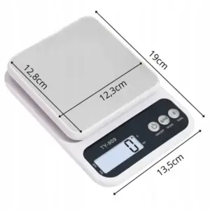 Fehér digitális konyhai mérleg tállal, 5 kg, 1 g, tára funkcióval