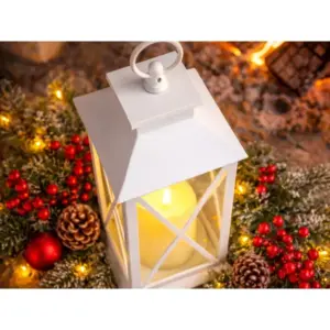 Fehér díszlámpás elemes LED-gyertyával, 28 × 14 × 14 cm