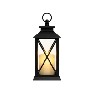 Fekete díszlámpás elemes LED gyertyával, 28 cm, meleg fényű