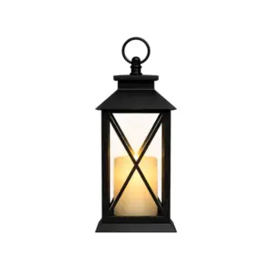 Fekete díszlámpás elemes LED gyertyával, 28 cm, meleg fényű