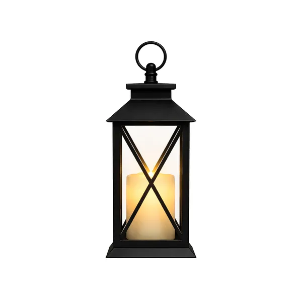 Fekete díszlámpás elemes LED gyertyával, 28 cm, meleg fényű