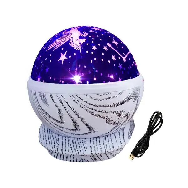 Forgó LED csillagprojektor és éjjeli lámpa, 360°, USB, fehér