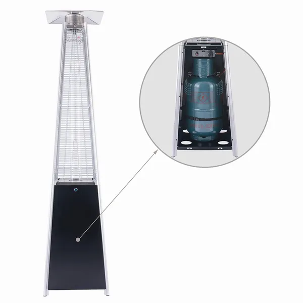 Gázüzemű teraszfűtő 13 kW, 227 cm, fekete, védőhuzattal