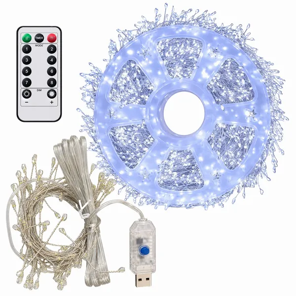 Hidegfehér USB-s fényfüzér, 300 LED, 9 m, 8 mód, távirányítóval