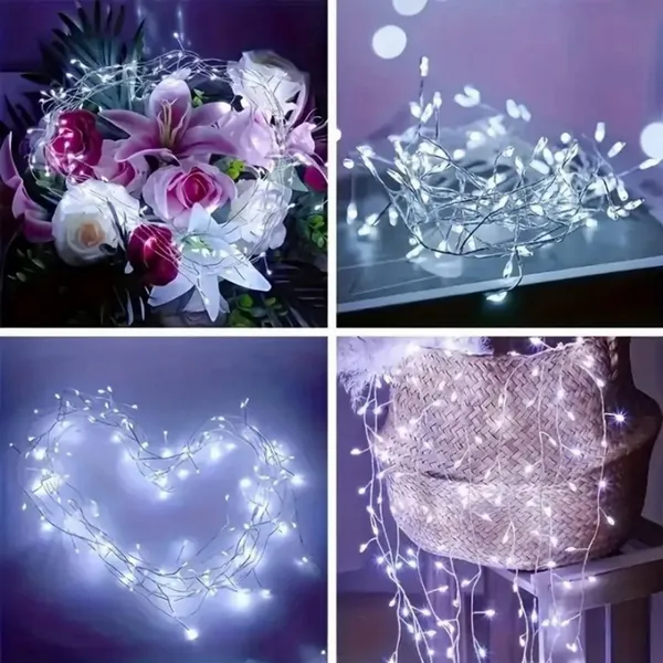 Hidegfehér USB-s fényfüzér, 300 LED, 9 m, 8 mód, távirányítóval