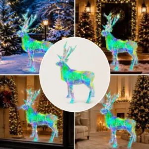 Holografikus LED rénszarvas, 90 cm, hideg fehér, kültéri karácsonyi dekoráció