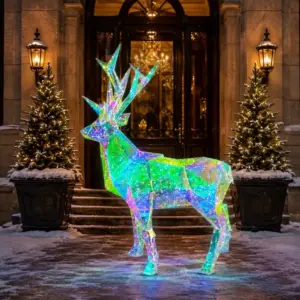 Holografikus LED rénszarvas, 90 cm, hideg fehér, kültéri karácsonyi dekoráció
