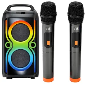 Hordozható Bluetooth karaoke hangszóró, 2 mikrofonnal, LED-fénnyel