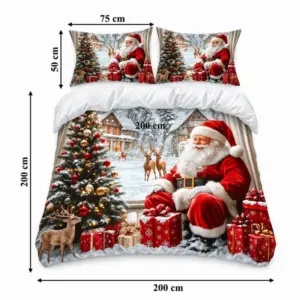 Karácsonyi ágyneműhuzat 200 × 220 cm, 3D mikulásmintás, 3 részes
